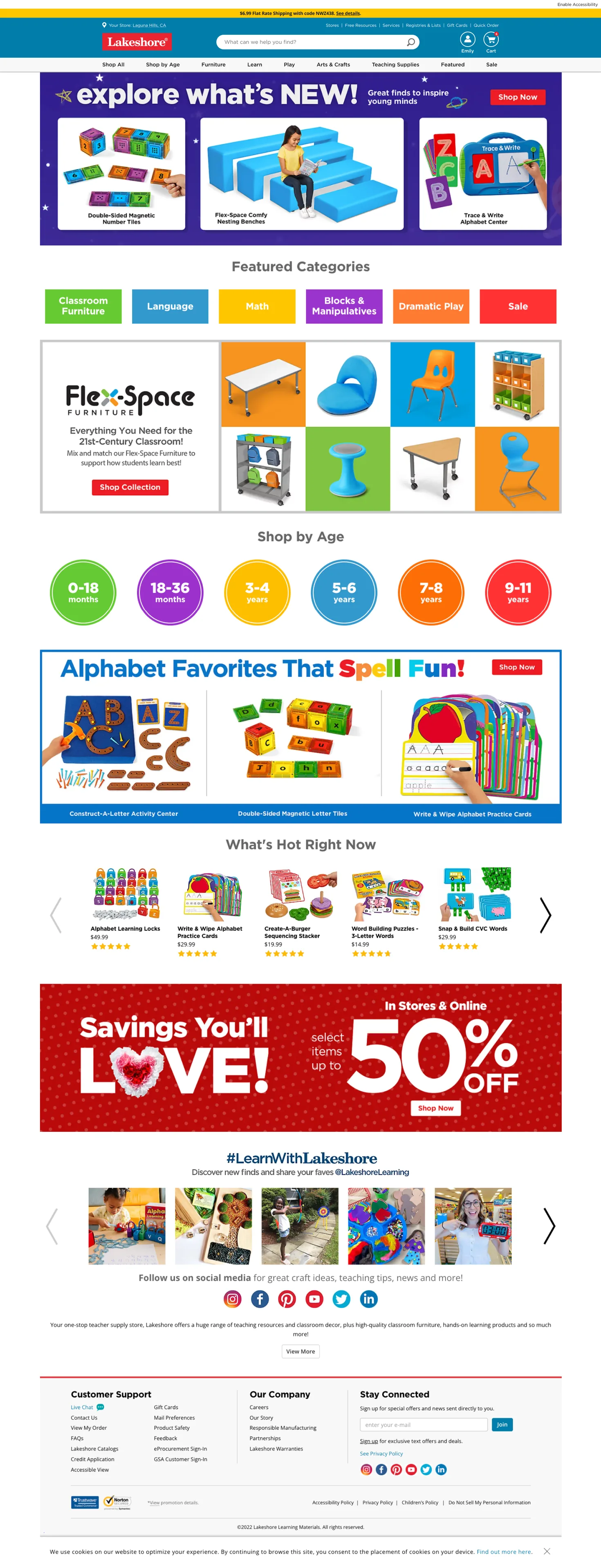 Original Lakeshore retail homepage, before the whole-page redesign.
