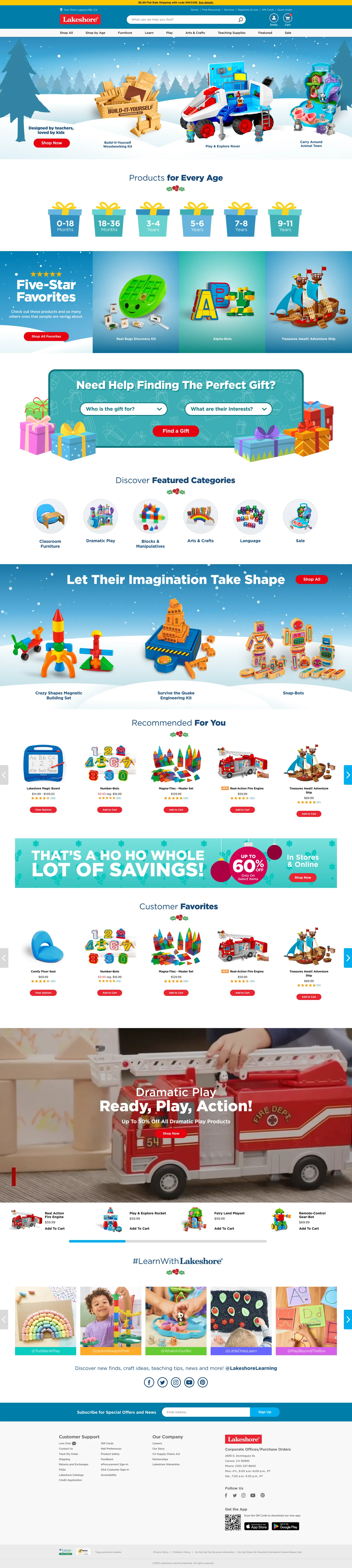 Replica redesign of the Lakeshore holiday homepage as one connected seasonal experience.
