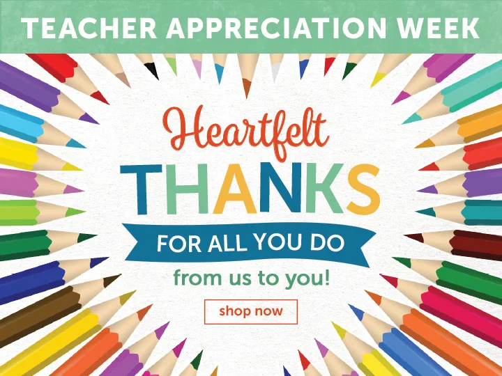 Teacher Appreciation Week email design with Heartfelt Thanks message framed by colorful pencils